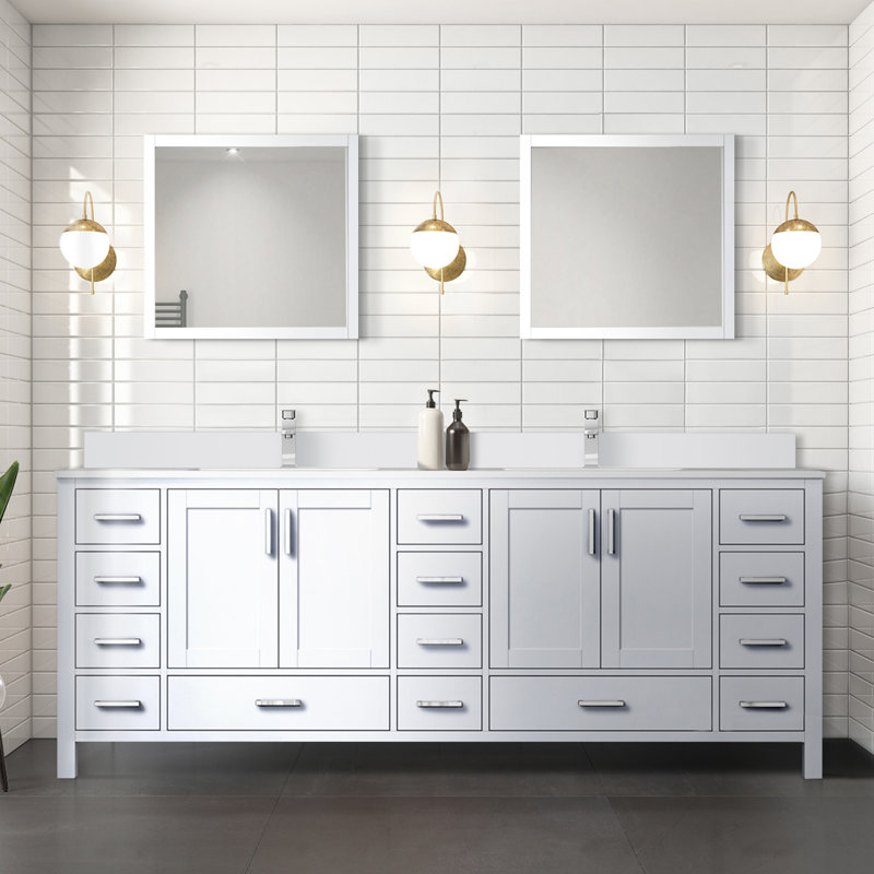 Jacques 84 in. W x 22 in. D Double Bath Vanity, and 34 in. Mirrors, White, White Quartz