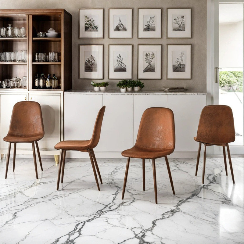 Upholstered Side Chairs With Metal Legs,Armless Dining Chair For Living Room,Kitchen,Dining Room, 4, Walnut