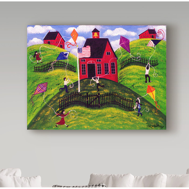 « old red school house », reproduction de peinture à l’acrylique sur toile tendue, H 35 po x l 47 po x P 2 po