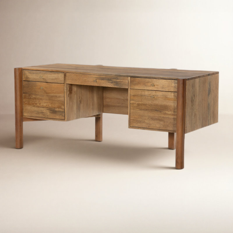 Reza Solid Wood Executive Desk, Smoked Honey