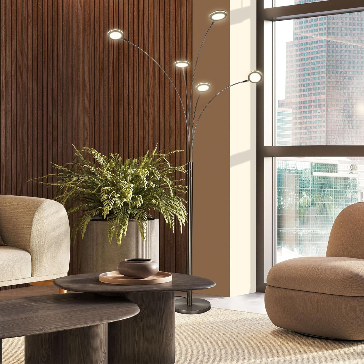 Orren Ellis Orion Arc Floor Lamp with 5 Adjustable Arms | Wayfair