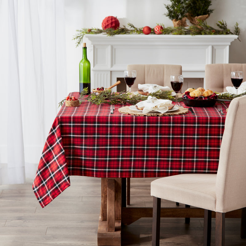 Cleston Plaid 100% Cotton Christmas Tablecloth, 84" L x 60" W