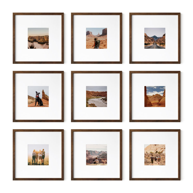 Cadre photo - ensemble de 9, Noyer, 5 po x 5 po, 10 po x 10 po