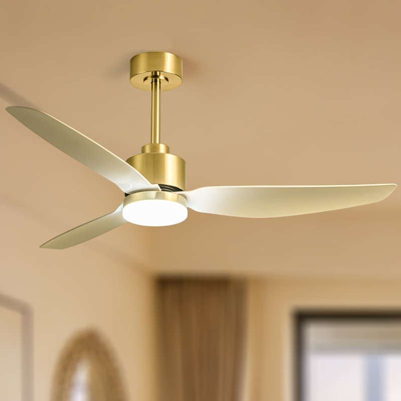 52" 3-Blade Indoor LED Ceiling Fan with Remote and Light Kit Included, Gold, White
