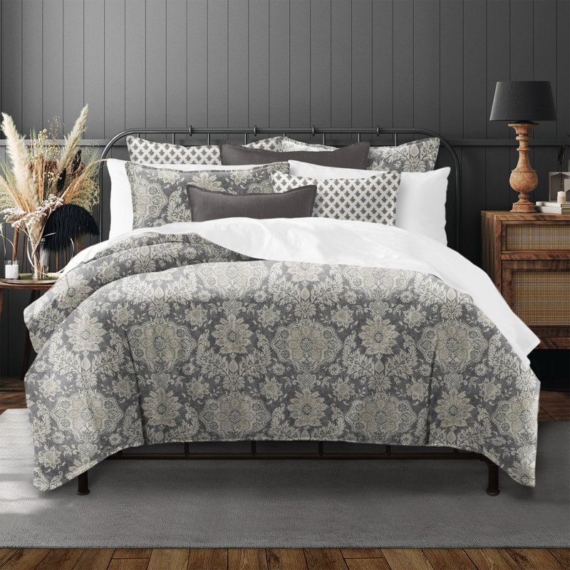 Indali Mocha/Charcoal Standard Cotton 2 Piece Duvet Cover Set,  Full Duvet Cover + 2 Standard Shams