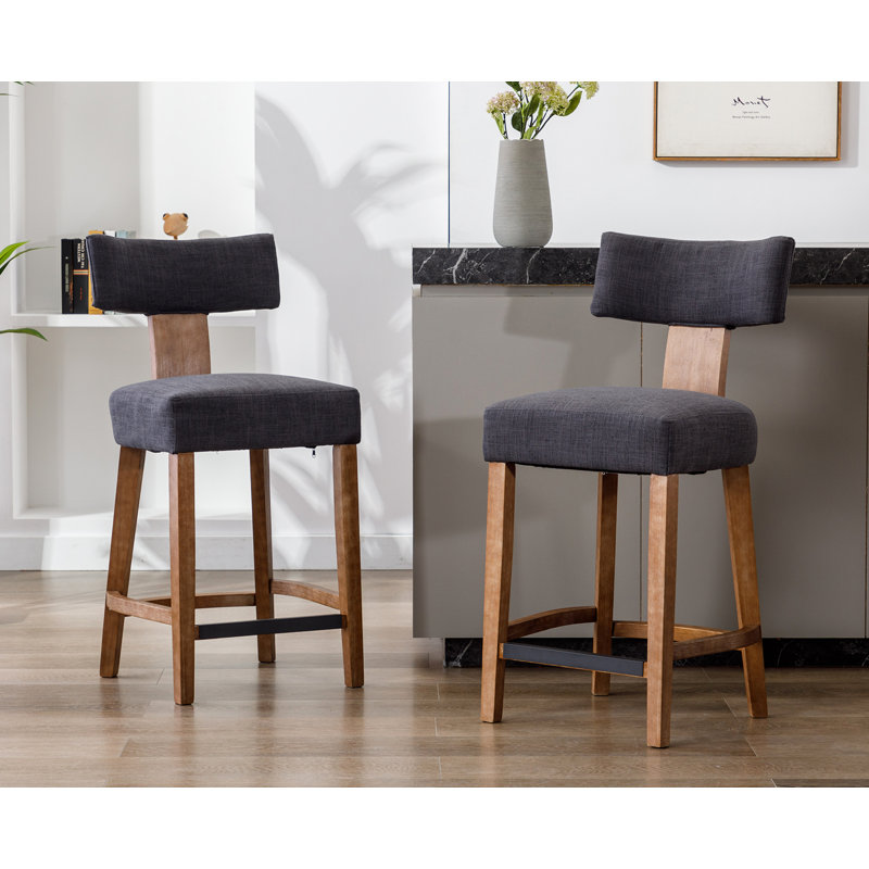 Mid Century Modern Bar Stools Farmhouse Upholstered Chairs With Curved Backrest Kitchen Bar Chairs, Dark Gray
