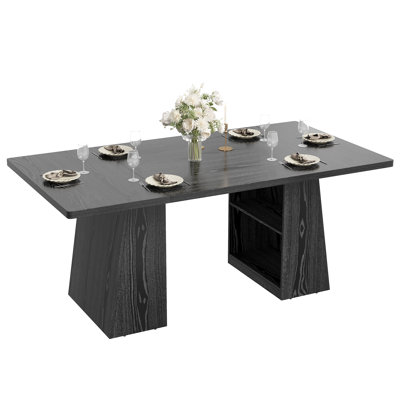 Table de salle à manger rectangulaire de 180 cm avec tablette de rangement, grande table de cuisine pour 4 à 8 personnes, pieds renforcés, noire