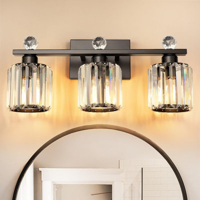 3-Light Modern K9 Crystal Vanity Lights, Bathroom Light Fixtures Stainless Steel Crystal Vanity Light Fixture