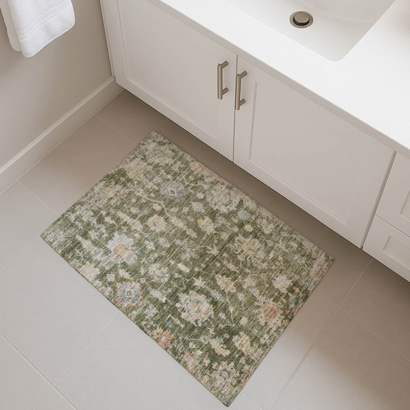 Tapis damassé de qualité supérieure Mayfield AMF2355, Olive, 2 pi 6 po x 3 pi 10 po