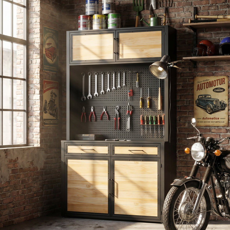 Armoire de rangement pour outils en bois massif Amald