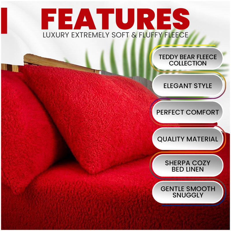 Teddy Fleece Pillowcases 2 Pack 50 x 75cm, Soft Plush Pillow Covers, Warm Cosy Bedroom Bedding Pillow Slips, Easy Care Machine Washable