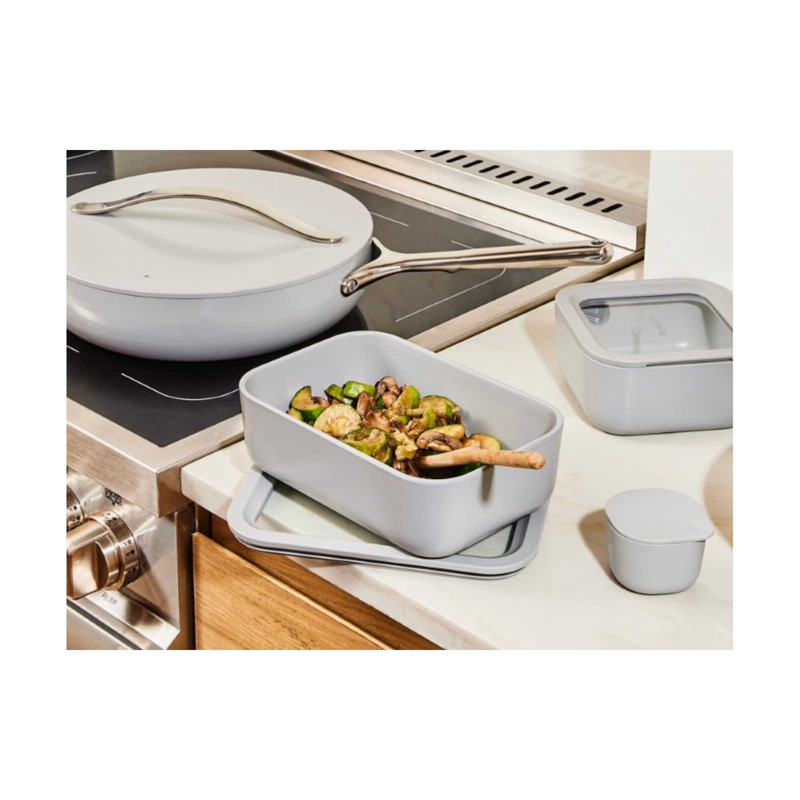 Caraway 6.6 Cup Glass Food Container Rectangular Shape W/ Lid, Gray