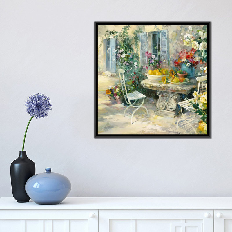 « idyllic jardin », reproduction sur toile, H 18 po x l 18 po x P 1,5 po, Toile avec cadre noir, Blanc