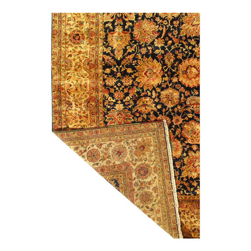 Tapis unique noué à la main beige / noir / brun Agra de 12 pi x 18 pi