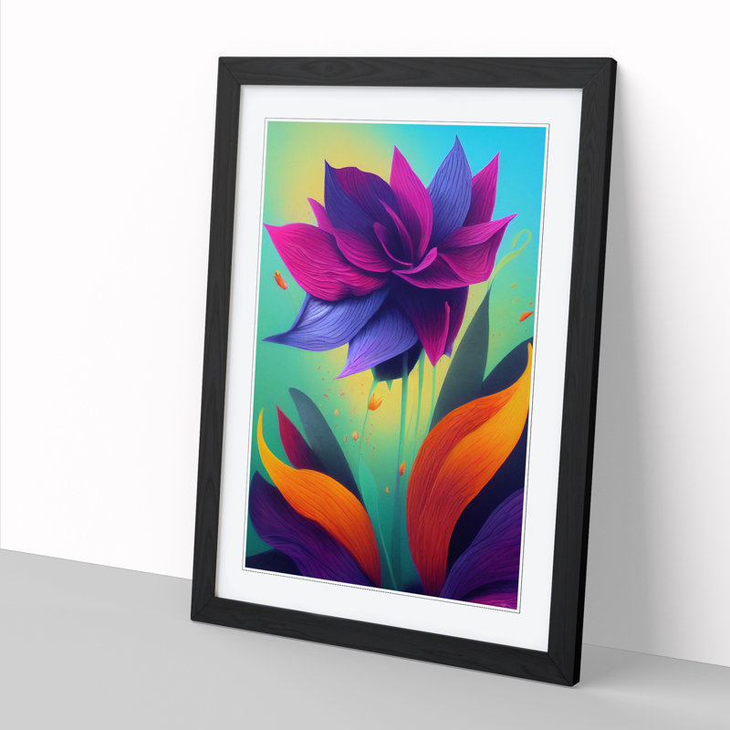FRM-V0523-815X Floral Graffiti - Single Picture Frame Print, 64cm H x 46cm W x 2cm D, Oak Framed