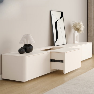 Meuble télé brillant en bois crème