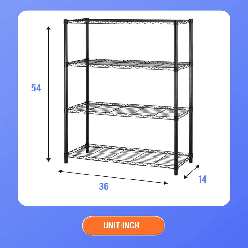 Tablette réglable à 4 niveaux | Grand espace et durable | Assemblage facile, H 54,02 po x l 35,98 po x P 14,02 po, Noir mat
