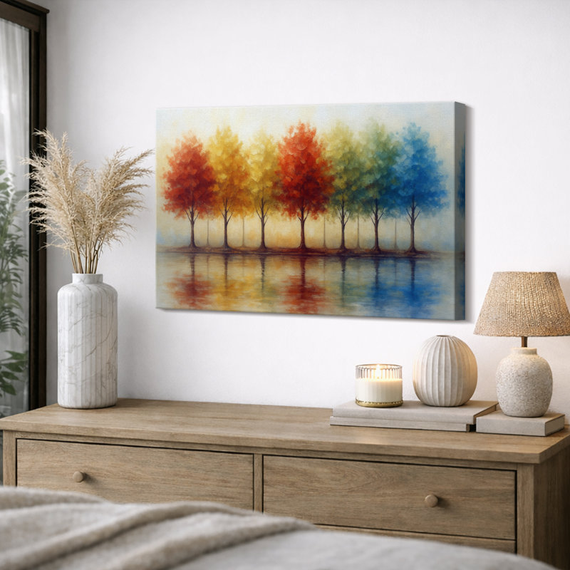 Art d'automne arbres, images de paysage coloré, impression sur toile encadrée, Toile tendue, H 32 po x l 48 po x P 1,5 po