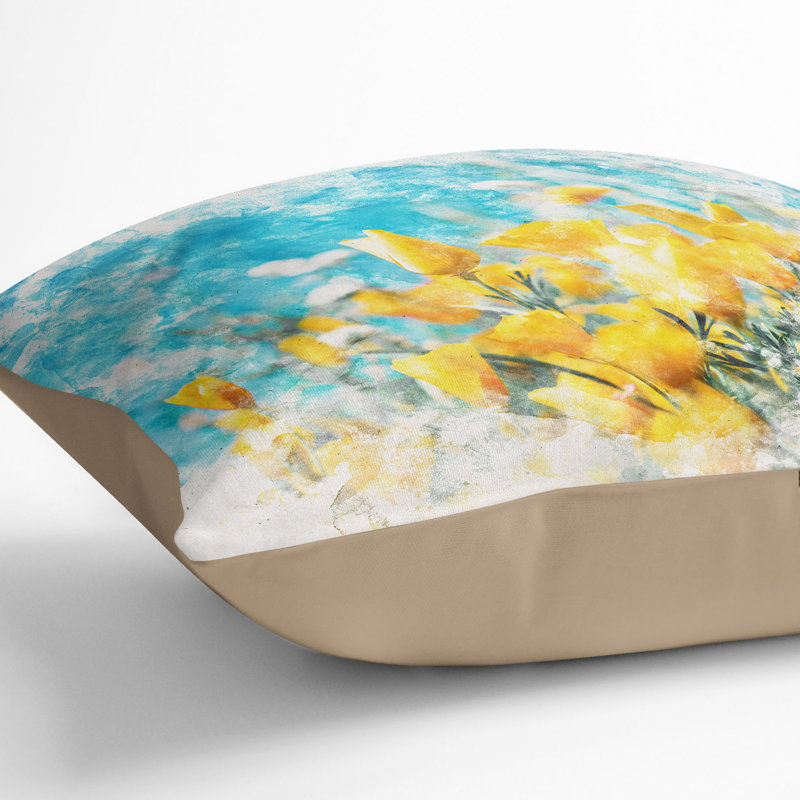 Blooming Flowers Cushion with Filling, 55cm H x 55cm W x 20cm D, Stone