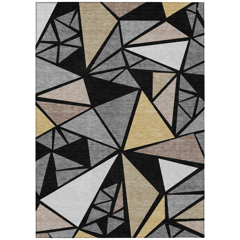 Tapis intérieur / extérieur noir Aristea , 5 pi x 7 pi 6 po