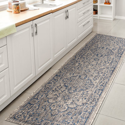 Tapis d'intérieur / extérieur gris / bleu marine Nate Boho