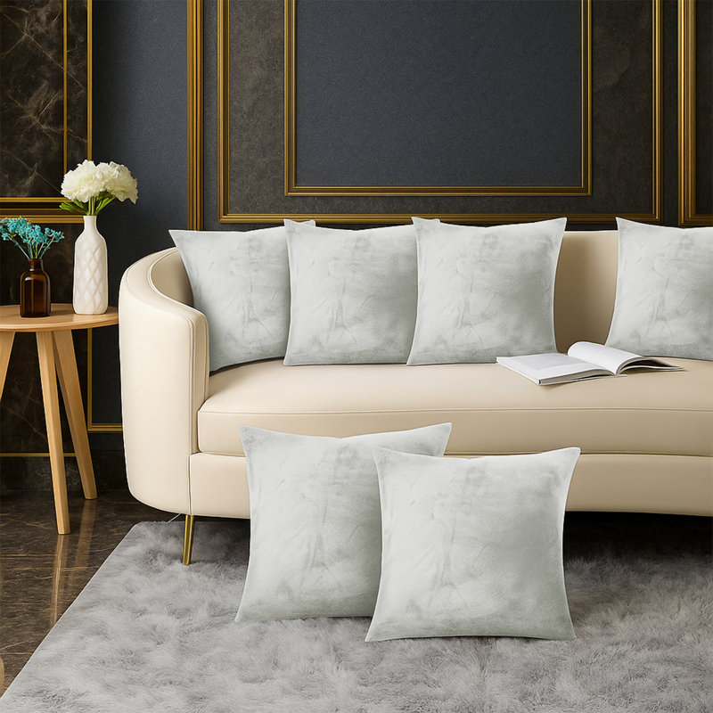 Elegant Decorative Throw Pillow Case For Sofa, Couch & Bedroom -Set Of 6, Off White