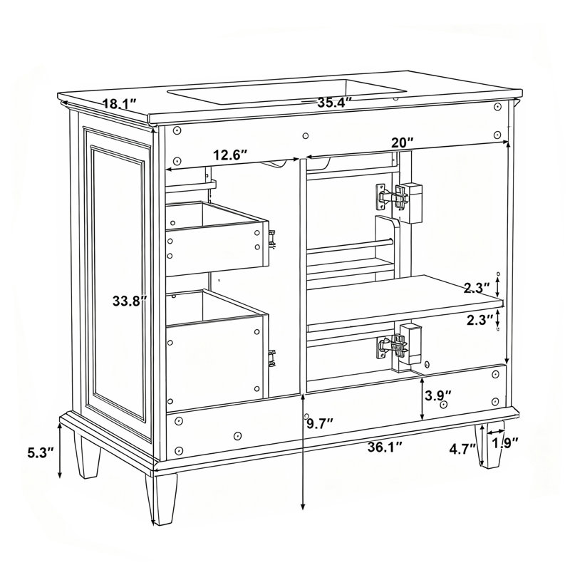 Meuble-lavabo simple 36 po avec comptoir en céramique, Blanc