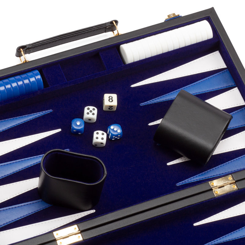 Jeu de backgammon en cuir, M, Bleu et noir