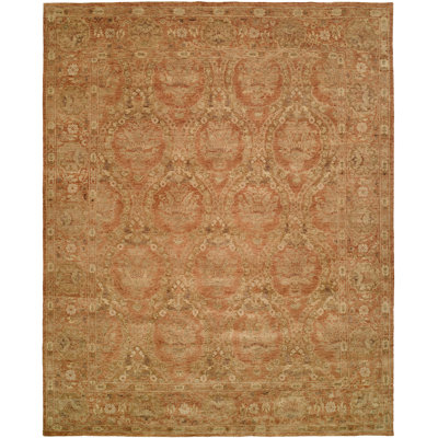 Wool Damask Area Rug in Brown