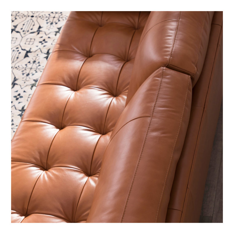 Mid-Century Tufted Leather Sofa, Cognac