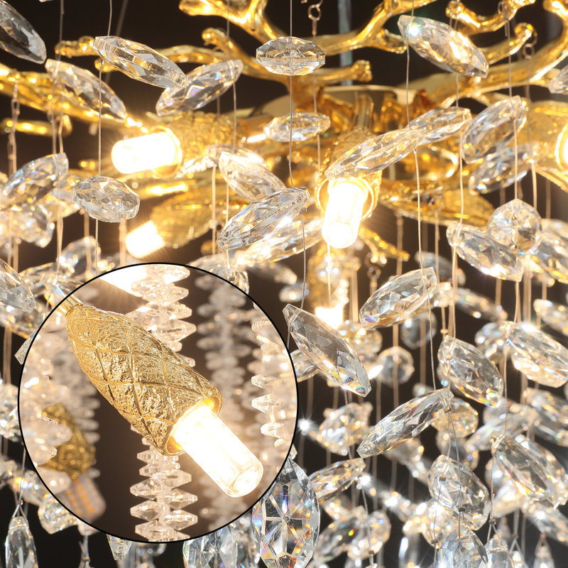 Lustre en cristal Paree Luxury, Doré, H 17,7 po x l 47,2 po x P 47,2 po