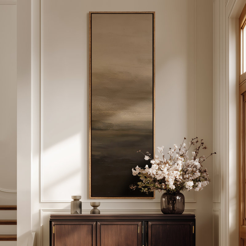 Large Framed Canvas Wall Art - Gradient Neutral Horizon Abstract Minimalist Beige and Brown Prints - 60"x20", 60"x30"