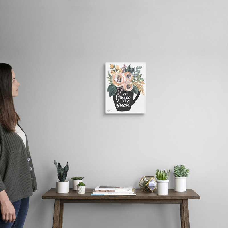 Reproduction d’art sur toile, "coffee break" par Michele Norman, H 14 po x l 11 po x P 1,25 po, Toile tendue