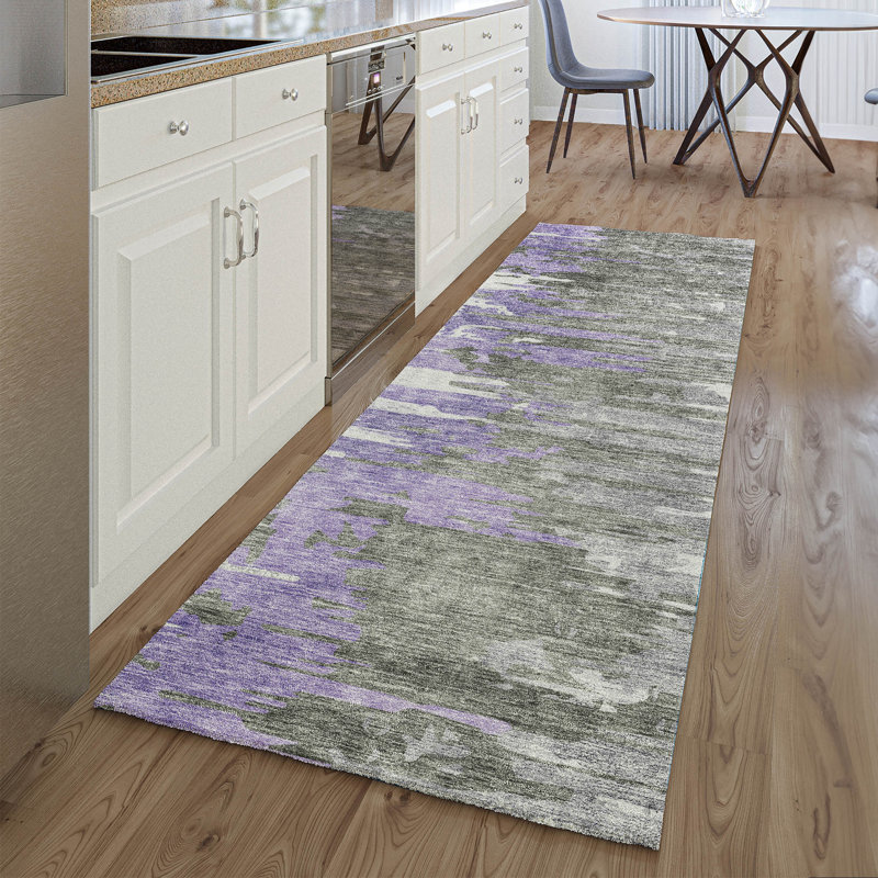 Premium Machine Washable Prisco Purple Rug, Runner 2'3" x 7'6"