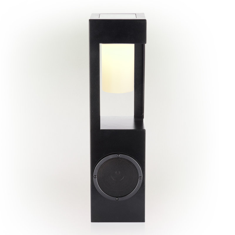 24'' Black Metal Solar LED Outdoor Lantern with Bluetooth Speaker