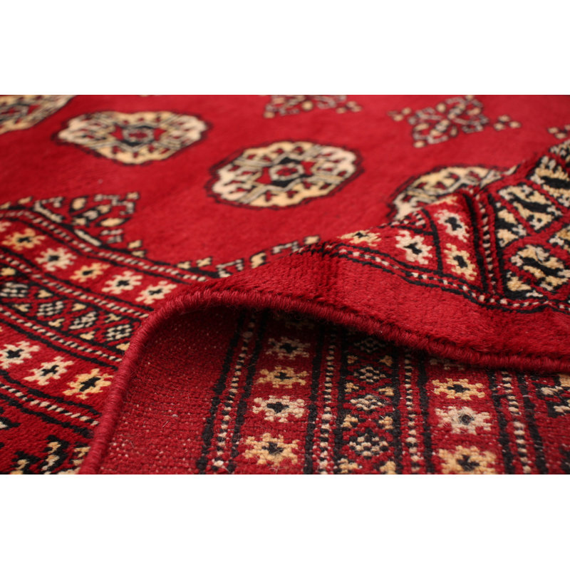 Tapis unique en laine noué à la main style Bokhara des années 2010 de 8 pi 2 po x 9 pi 10 po rouge / brun / ivoire Hovnan