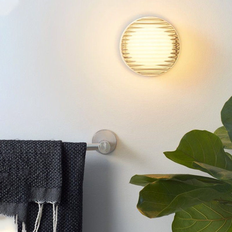 1 Light Hardwired Alloy Ambient Third Gear Wall Sconce With White Polymethyl Methacrylate Shade,Stripe, Clear, Clear