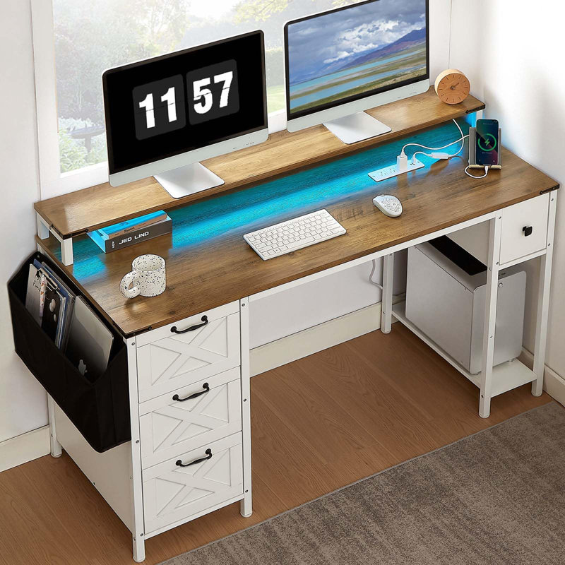 Bureau d'ordinateur de 59 po avec tiroirs et bureau de direction à DEL 59 po