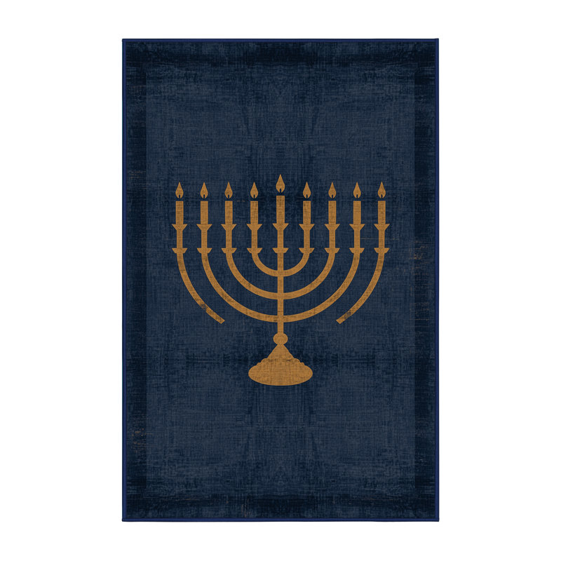 Soft Plush Filkins Hanukkah Modern & Contemporary Abstract Area Rug in Gray – Navy Binding, 8x12
