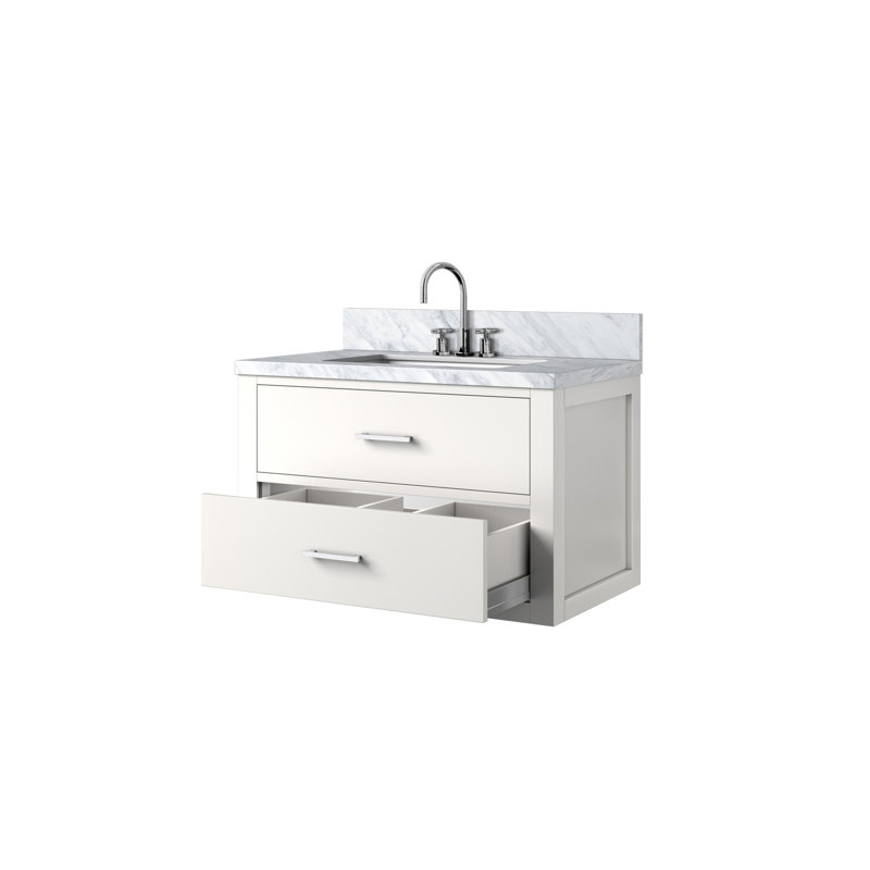 30 po X P 22 po Ensemble de meuble-lavabo simple D avec comptoir en marbre de Carrare et robinet, Blanc