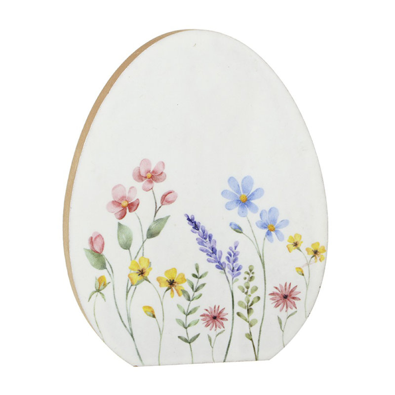 Floral Print White Mdf Egg Ornament