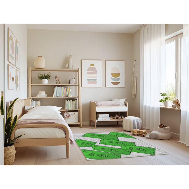 Tapis vert/crème tissé à la machine, Rectangle 3 pi x 5 pi