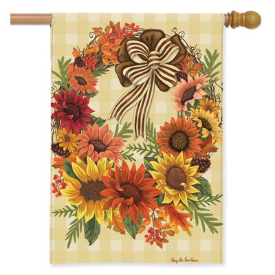 Harvest Sunflower Wreath House Flag 28x40