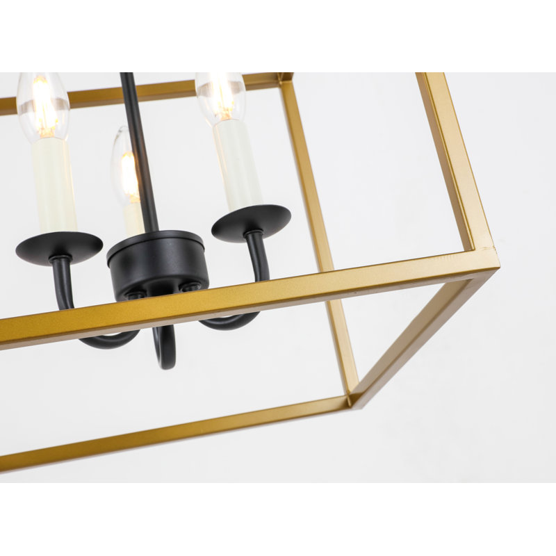 Luminaire suspendu carré 3 lumières lanterne Tarbox, Laiton / Noir