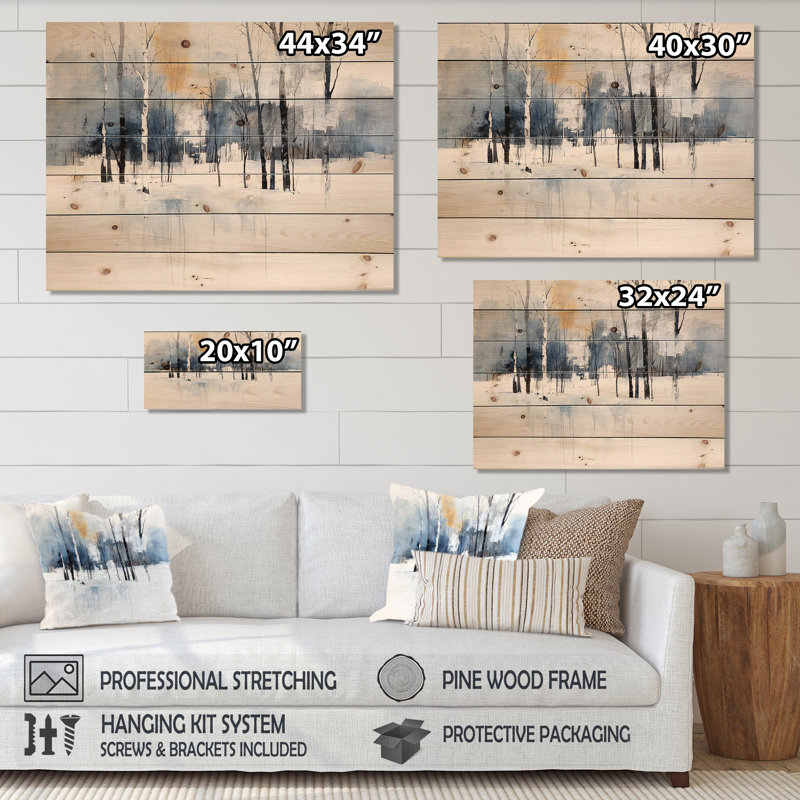 «Snow Road By The Forest II», paysage d'hiver sur bois de pin naturel, H 10 po x l 20 po