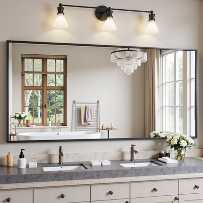 Lunara Metal Framed Rectangle Bathroom Wall Mirror with Tempered Glass