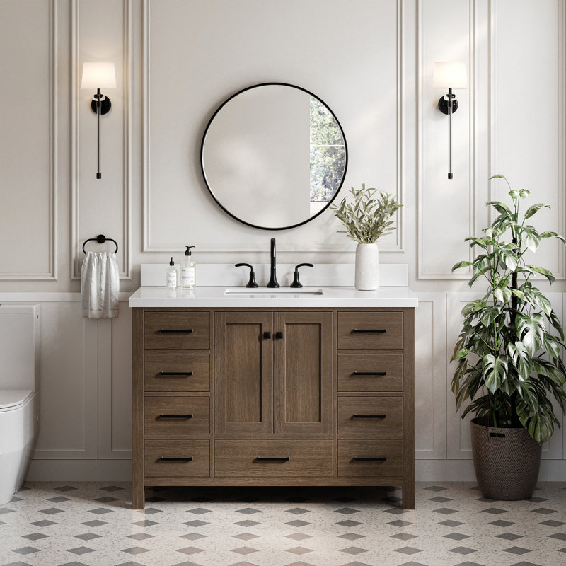 Ensemble de meuble-lavabo simple 48 po Grevera, Chêne brun, Rectangular