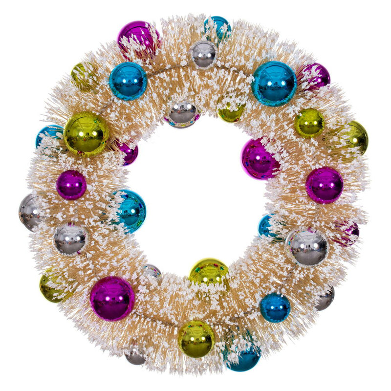  Boules de couronne givrées 18 po., Beige, H 5 po x l 18 po x P 18 po, Bleu/rouge
