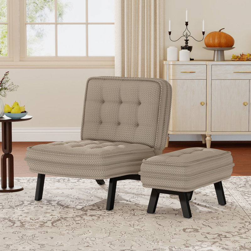  25.98'' Wide Modern Soft Upholstered Accent Chair With Adjustable Backrest And Ottoman, Brown