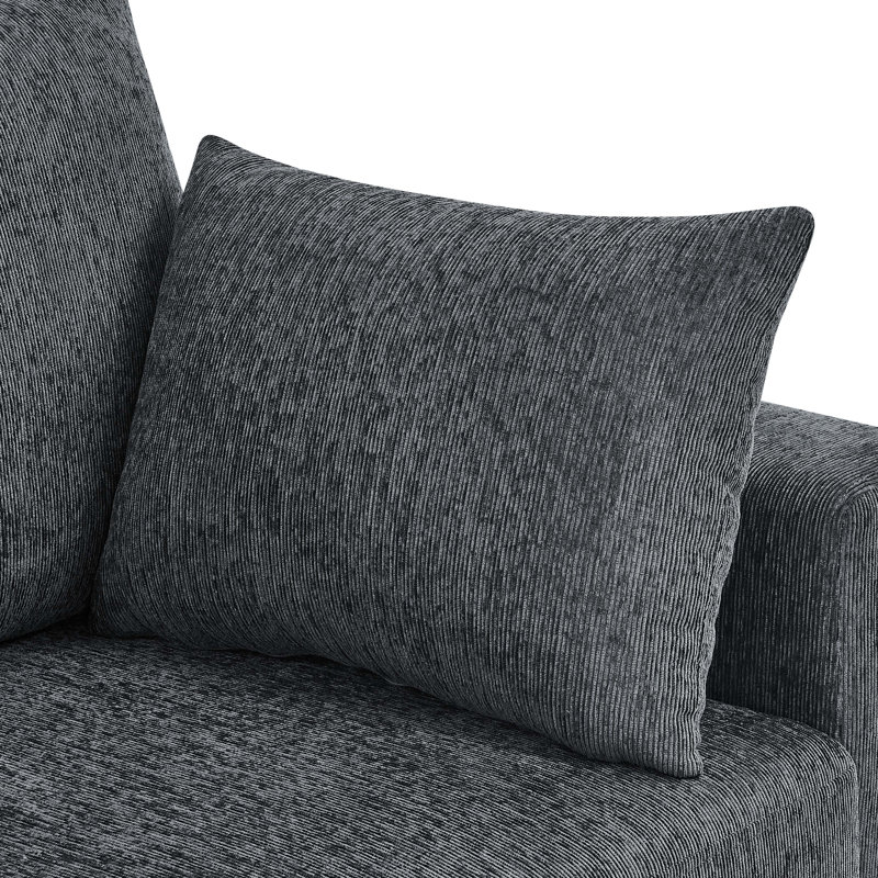 Modern Minimalist Upholstered 2-Seater Sofa With Removable Back Cushions, Gray Blue